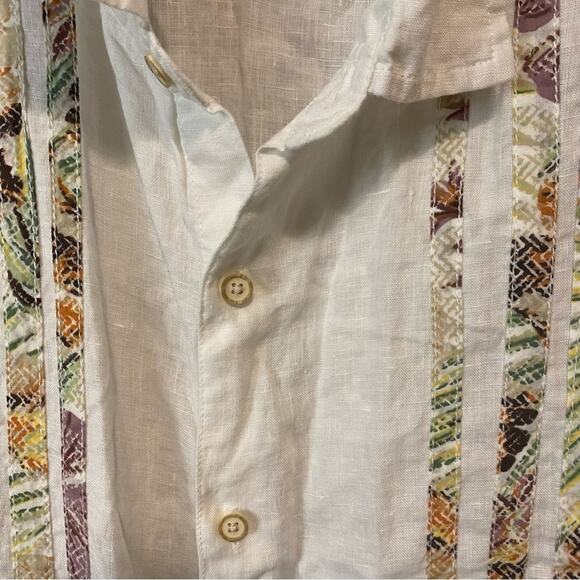 Tasso Elba 100% linen White Casual Button Down Shirt tropical Stripes resort XXL - Picture 5 of 9